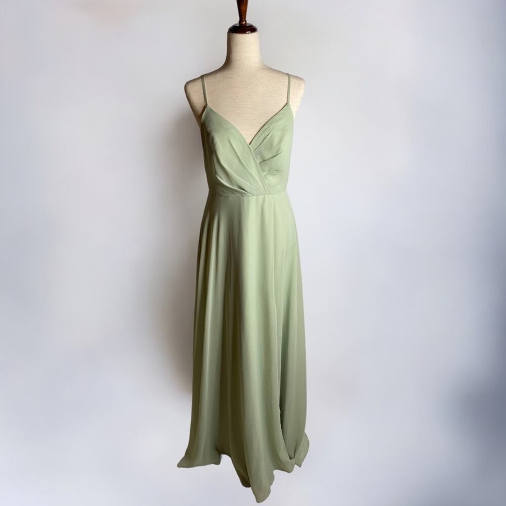 Azazie A-Line Pleated Chiffon Floor Length Bridesmaid Dress Dusty Sage A6
